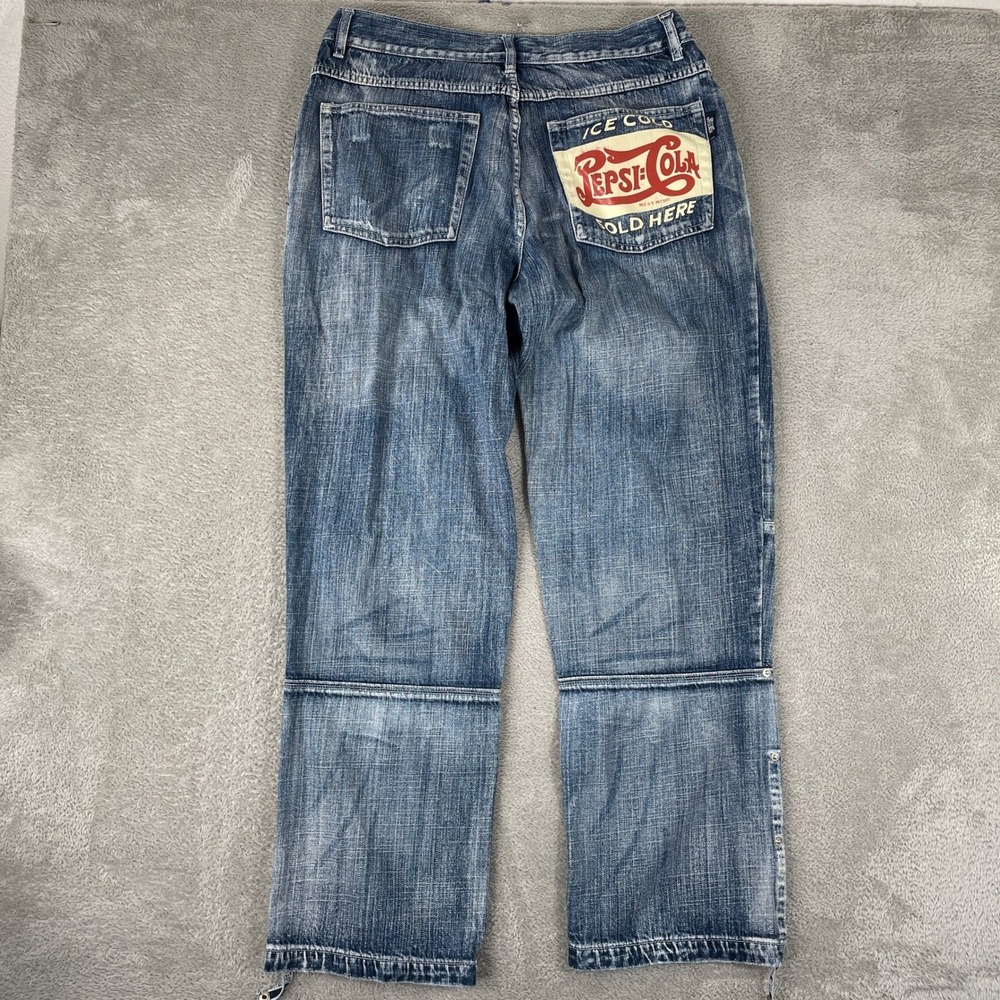 Pepsi-Cola Jeans Mens 36x30 Blue Baggy Y2K Paneled Streetwear Skate Denim